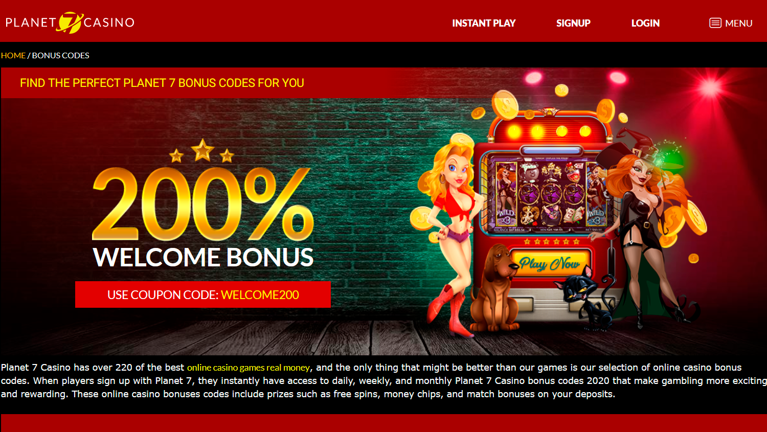 Planet 7 Oz casino screenshot of Bonuses