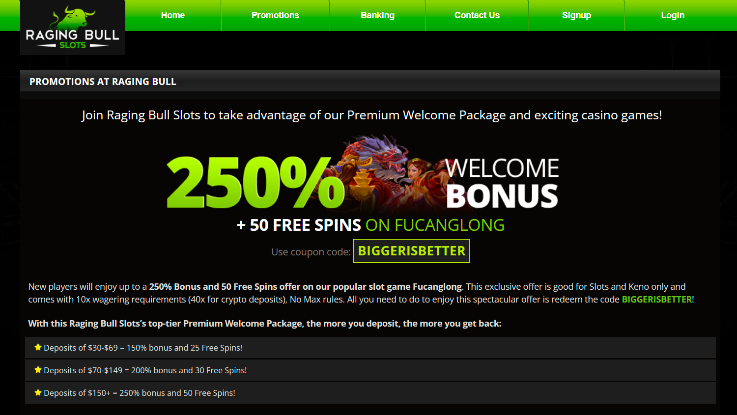 Raging Bull Casino bonus offers page