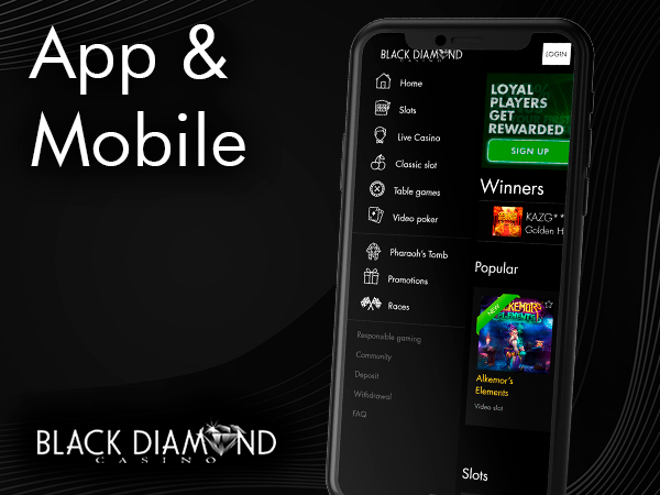 Black Diamond casino site on a smartphone - how to play via mobile
