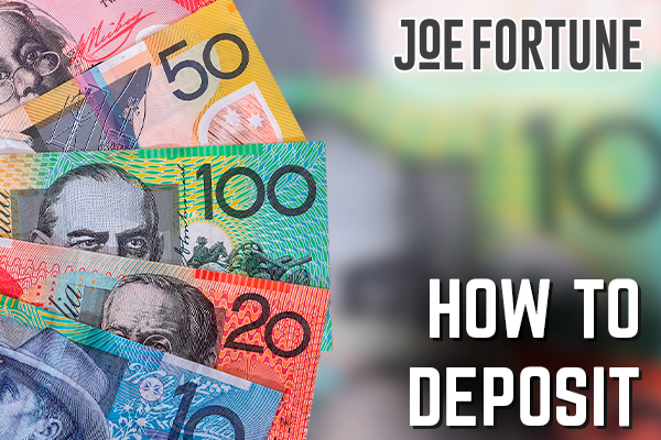 A wad of Australian dollars and Joe Fortune logo