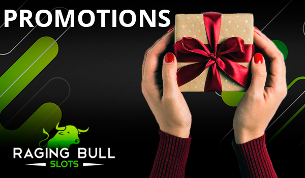Woman hands holding a giftbox with a red ribbon and Raging Bull logo