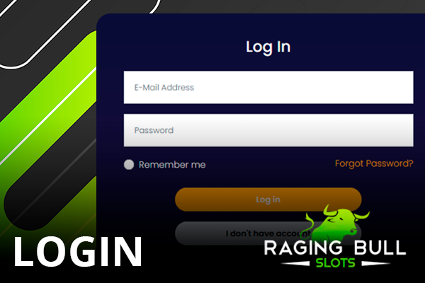 Login form on Raging Bull casino site and Raging Bull logo
