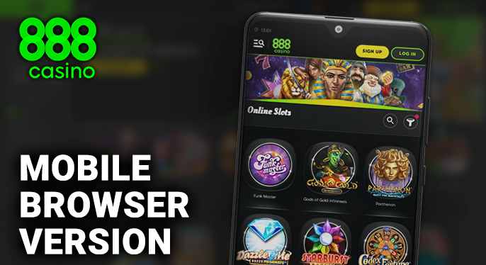 Mobile Browser version of the Casino 888 website