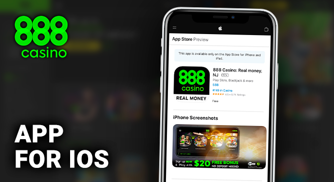 iPhone with an open 888 Casino app download page
