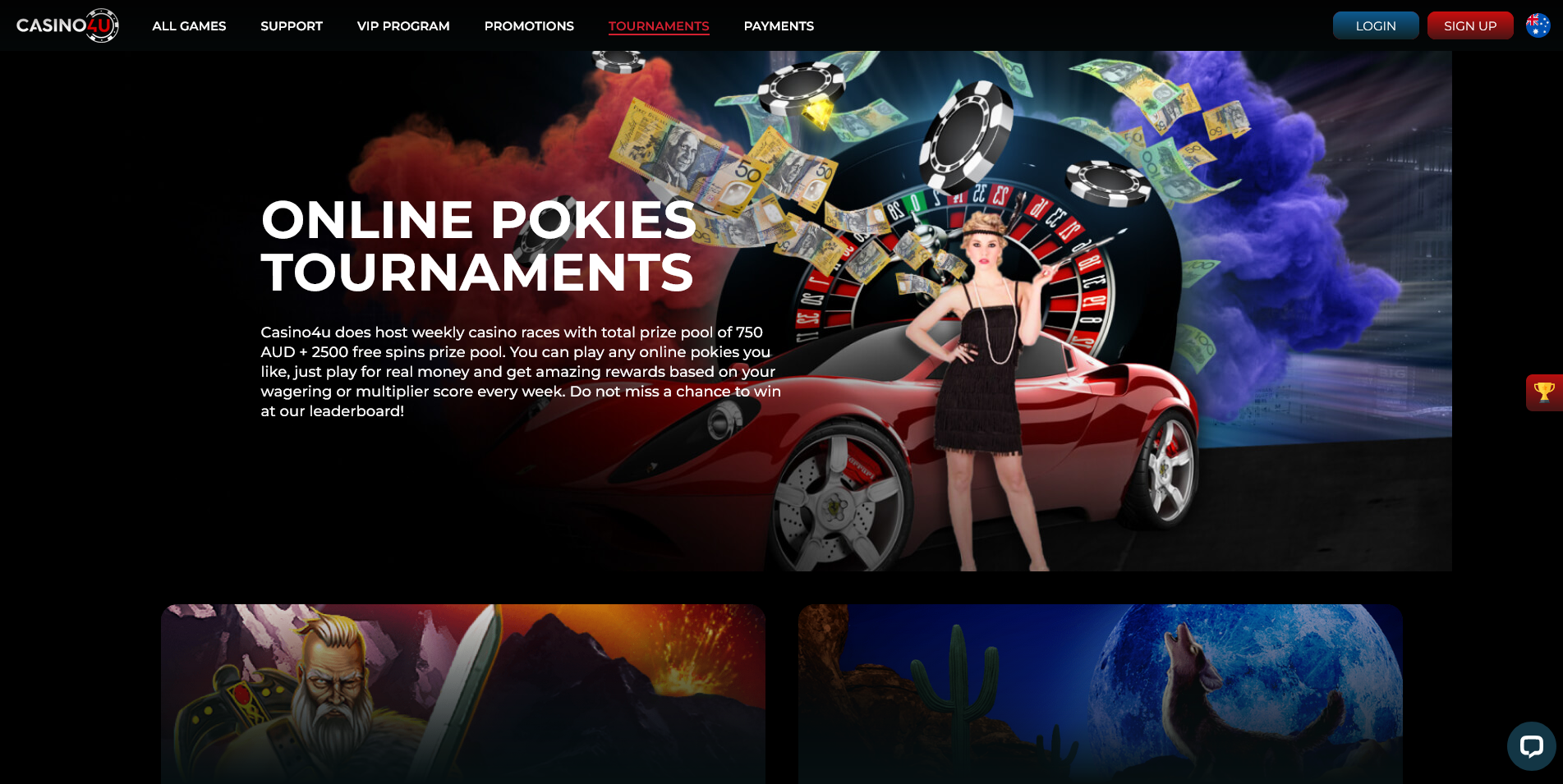 Screenshot of Tournaments page on Casino4u casino