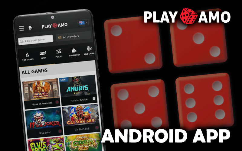 PlayAmo Android app and dice along with the logo