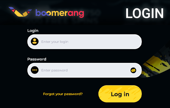 Boomerang Casino login form