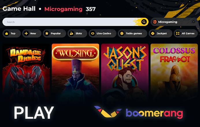 The gambling section of the Boomerang website