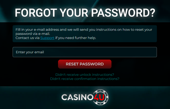 Password recovery form at Casino4u