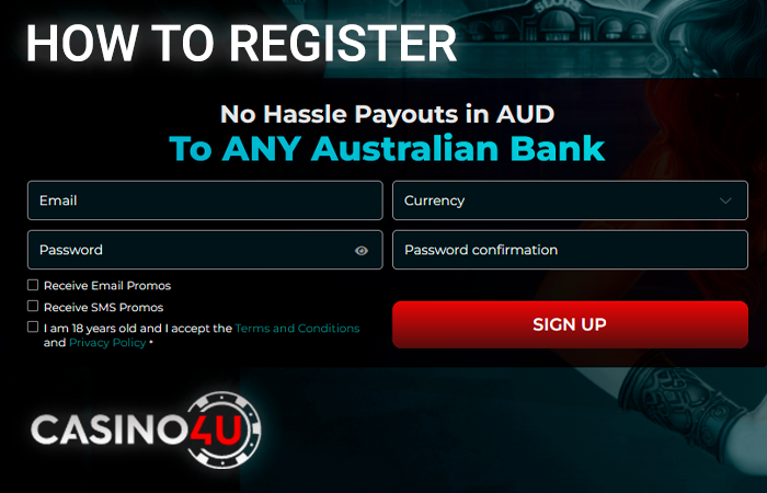 Casino4U registration form - how to register account for new player