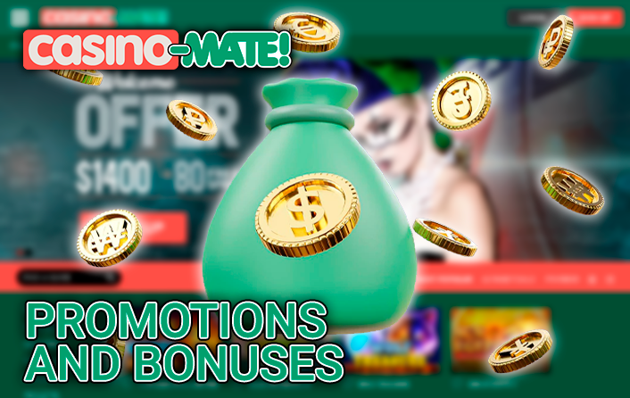 Money bag surrounded by gold coins in the background of Casino-Mate website