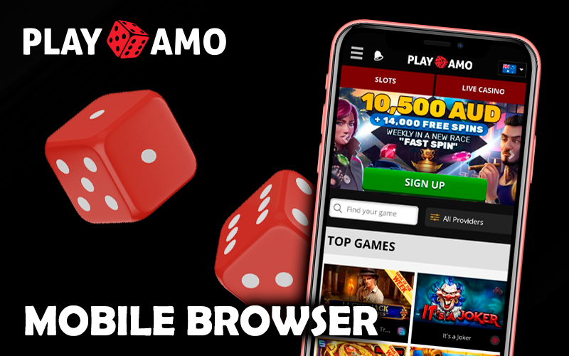 Play Dice and the PlayAmo Casino home screen on your mobile browser