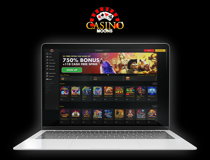 A working laptop with the Casino Moo website page open