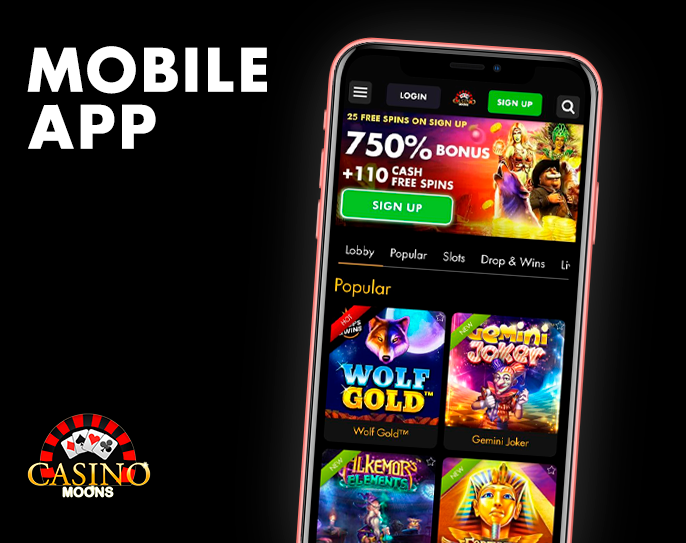 Phone with the Casino Moons website page open