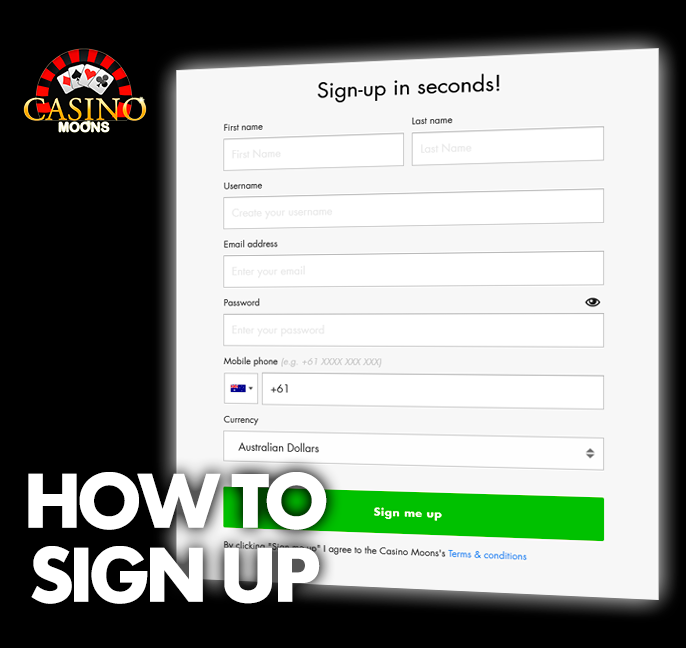 Casino Moons website registration form