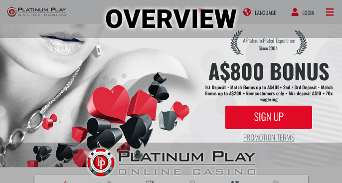 Platinum Play Casino logo on the home page background