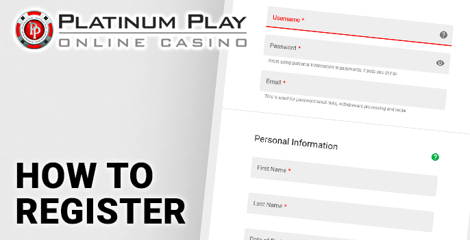 Platinum Play Casino registration form