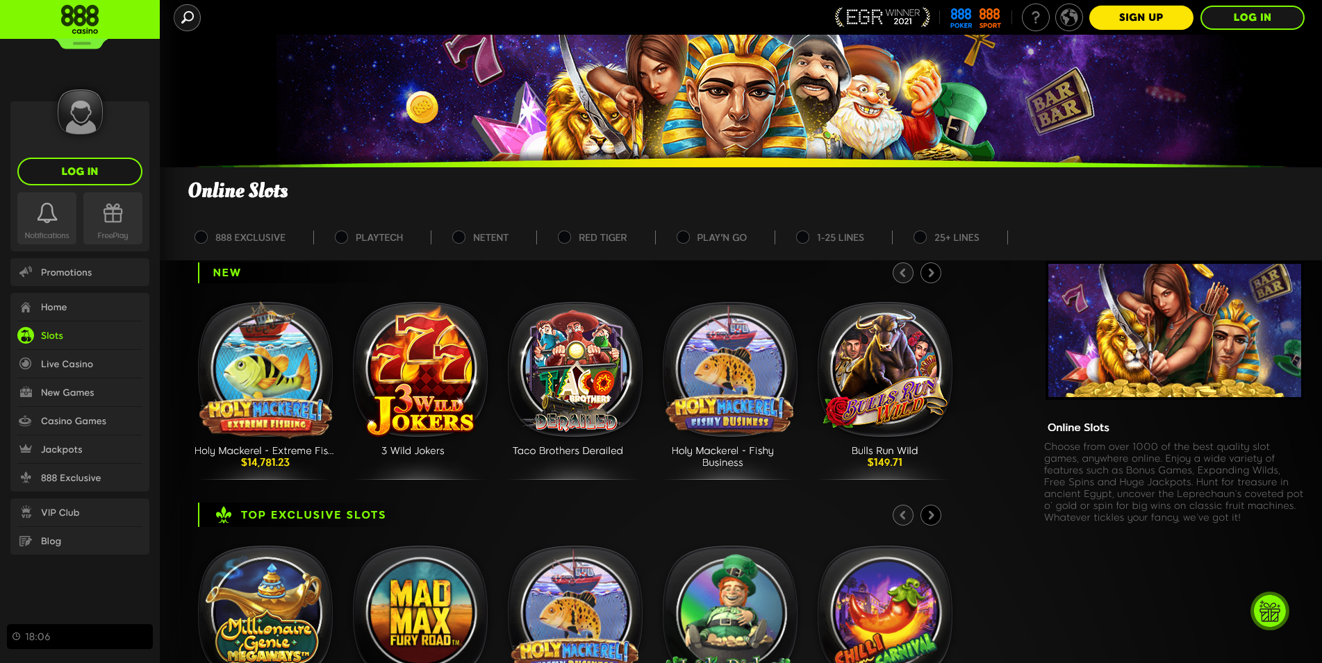 Screenshot of the 888 Casino home page