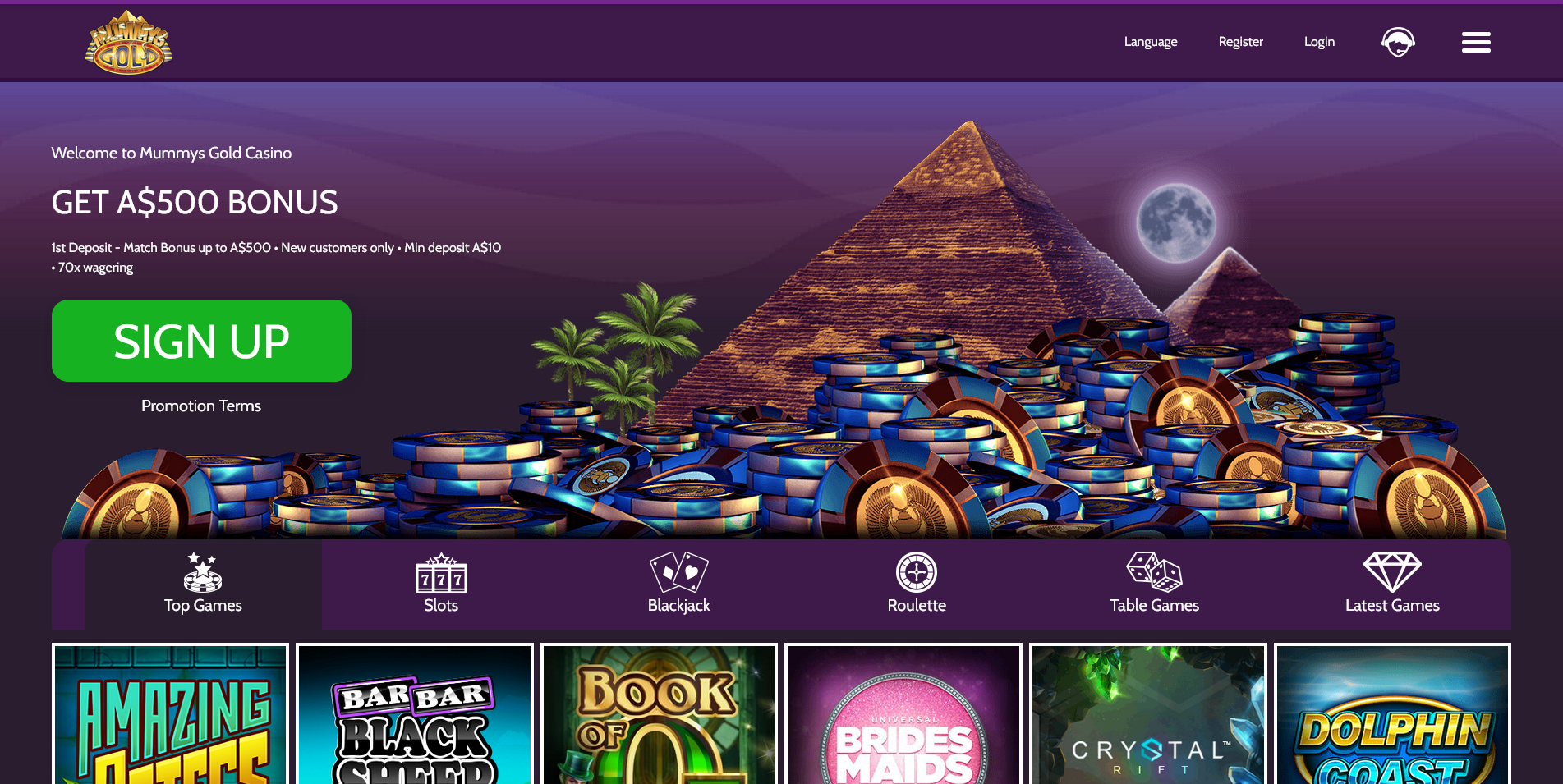 Mummy's Gold Casino Home Page