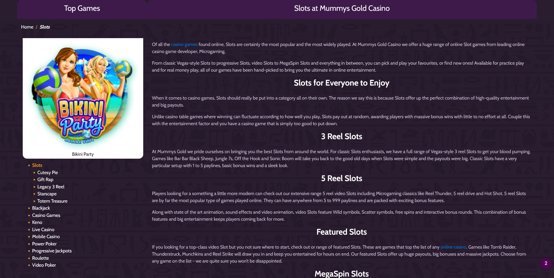Mummy's Gold Casino gambling information page