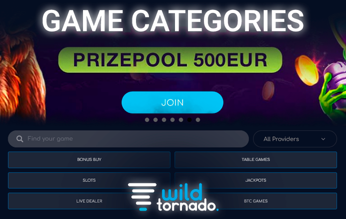 Categories of gambling games on the Wild Tornado website