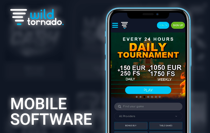 Working iPhone with an open Wild Tornado Casino website page