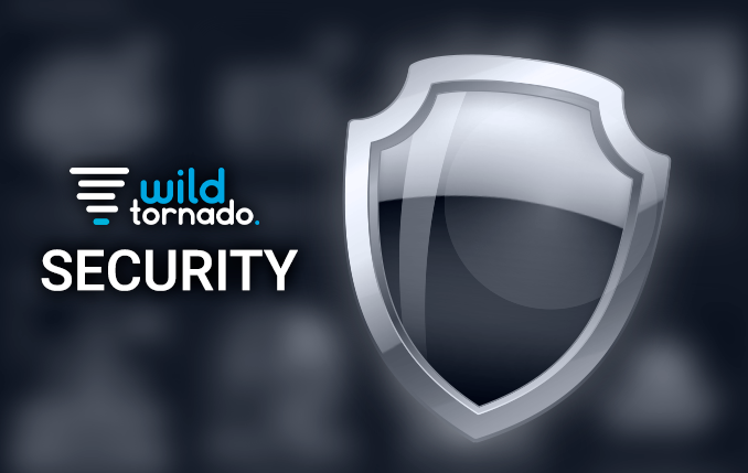 Robust and sturdy steel shield next to the Wild Tornado Casino logo