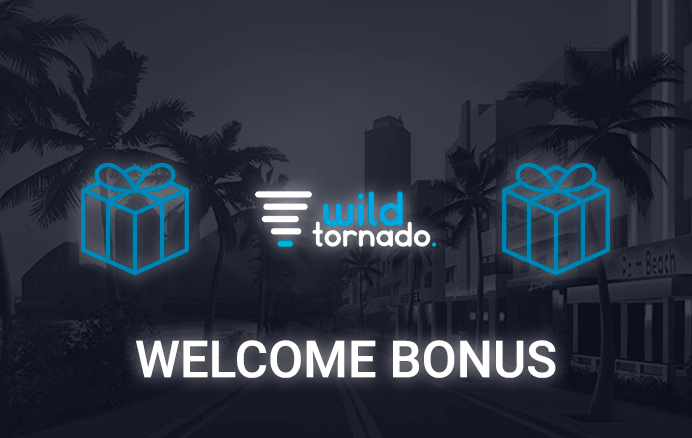 Gift icons in a street background and the Wild Tornado logo