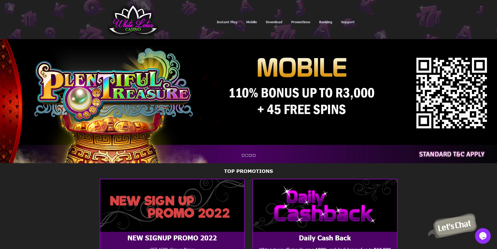 Screenshot of main Page on White Lotus Casino site
