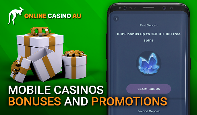 Smartphone with an open mobile casino deposit bonus page and next to a lot of wrapped gifts