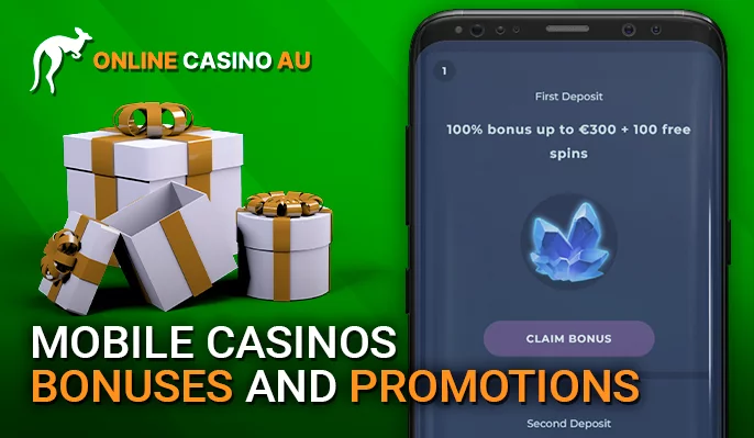 Smartphone with an open mobile casino deposit bonus page and next to a lot of wrapped gifts