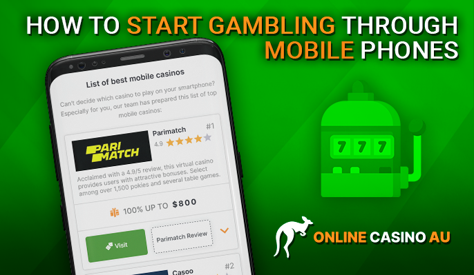 Cell phone with a page to choose the best mobile casino in the ranking Online Casino AU
