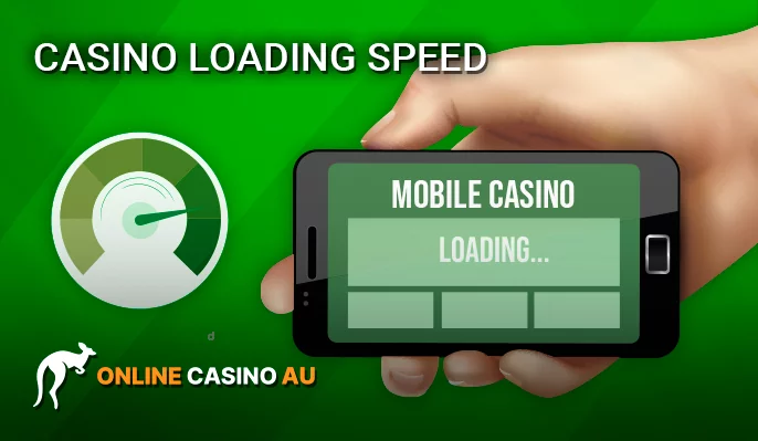 In the hand of a cell phone with a loading page mobile casino site and speed rating icon