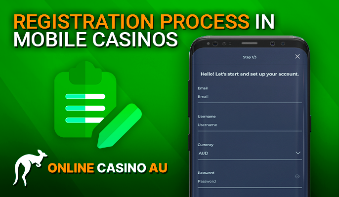 Online Casino AU demonstrates the process of sign up in the mobile casino on a cell phone