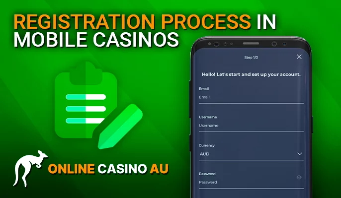 Online Casino AU demonstrates the process of sign up in the mobile casino on a cell phone