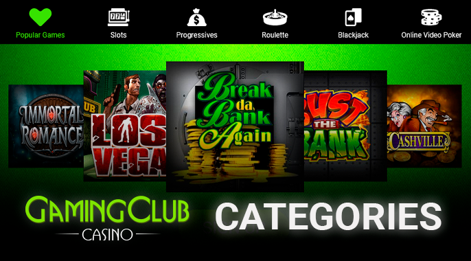 Categories of gambling games on the site of Gaming Club Casino
