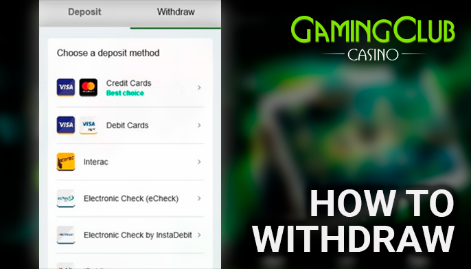 Withdrawal form at Gaming Club Casino