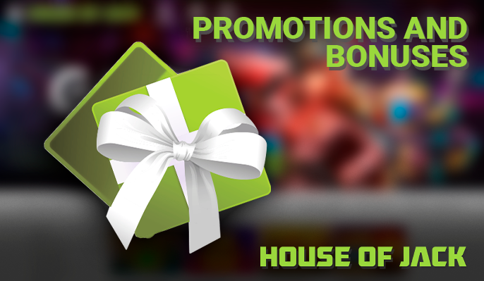 Green gift wrapped with white ribbon in the background of the House of Jack Casino website