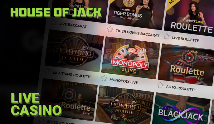 Live gambling page at House of Jack Casino