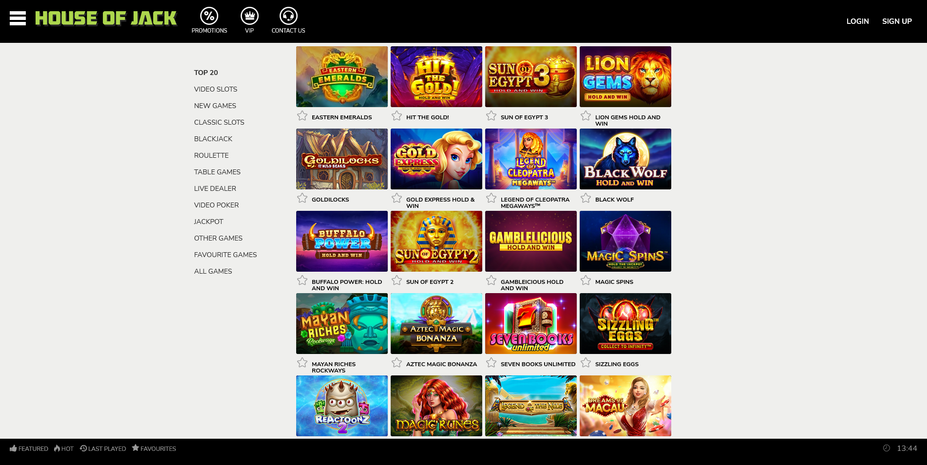 Screenshot of the House of Jack Casino game section