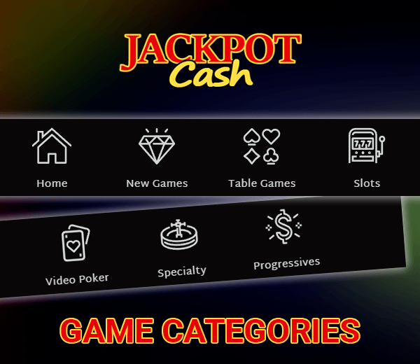 Jackpot Cash Casino's menu of game categories