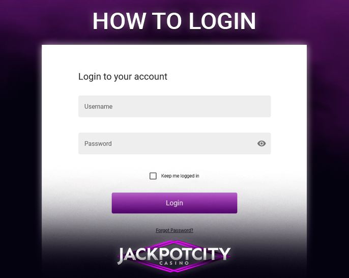 JackpotCity casino login form