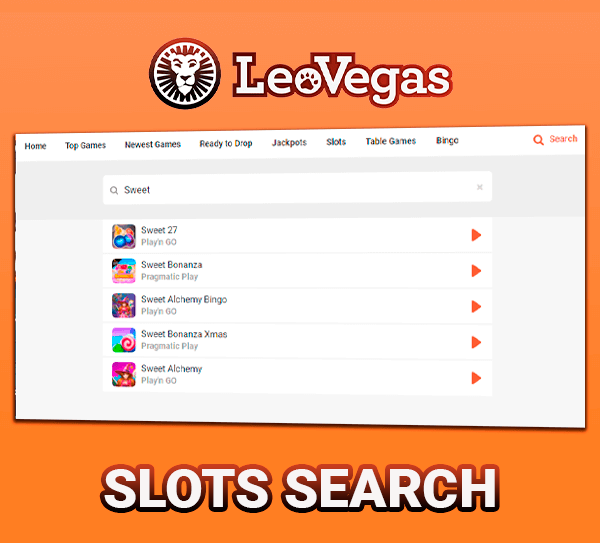 slots search form on the LeoVegas Casino website