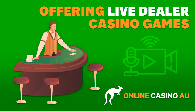 Live croupier at the gambling table and Online-casinoau logo