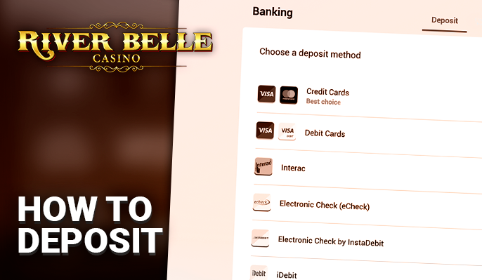 Personal account replenishment form at River Belle Casino