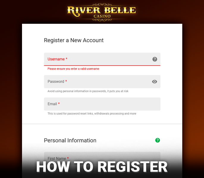River Belle Casino registration form