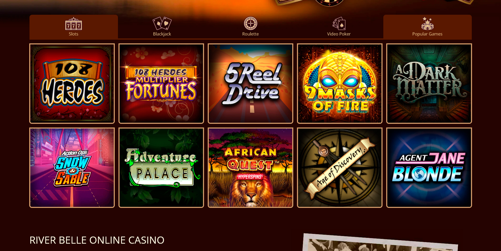 Screenshot of the River Belle Casino pokies page