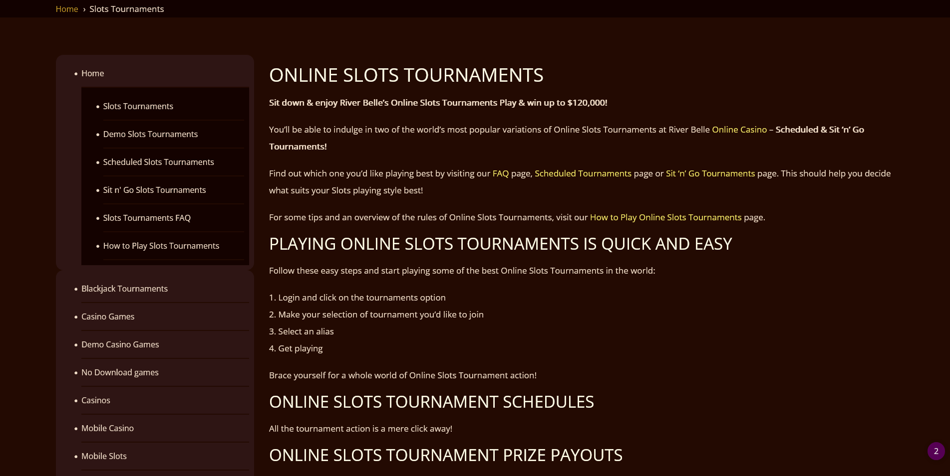 Screenshot of the River Belle Casino tournaments page