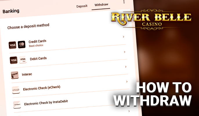 Withdrawal form for your personal River Belle Casino account