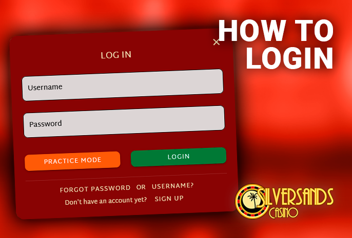 SilverSand Casino login form with nickname and password